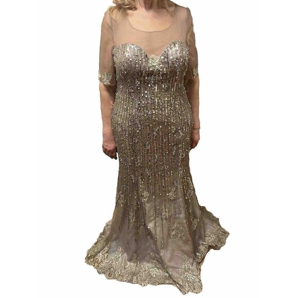 Sarafia Haute Couture Dress Size 18 Gold Color Formal Long For Women Adjustable - Picture 2 of 11
